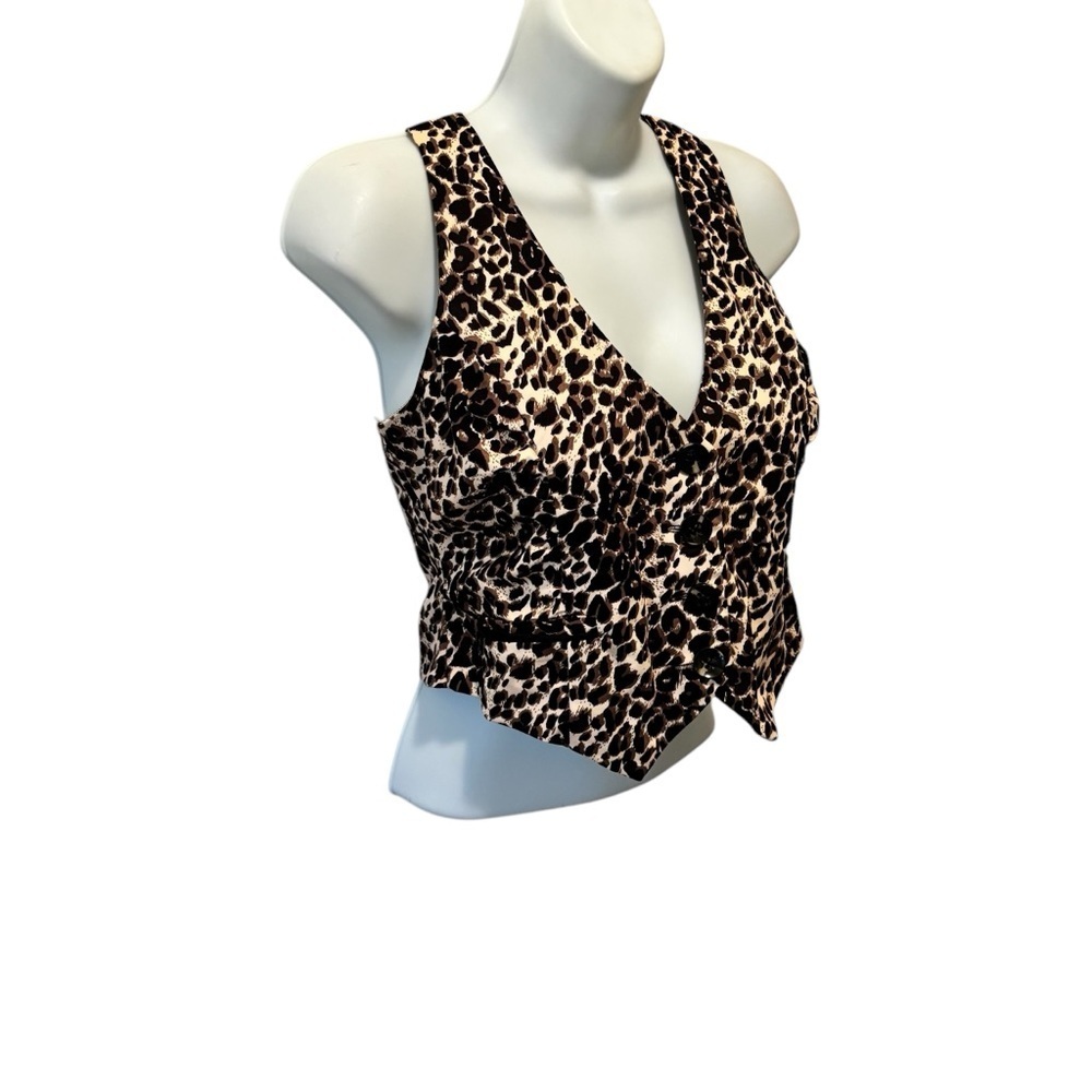 Y2K Cropped Button Front Halter Vest Top Sz M Leopard Animal Print  Mob Wife